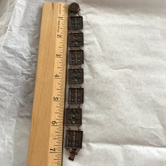 Vintage Copper Tile Link Bracelet w/Faceted Stones - 7" Long - Picture 15 of 16